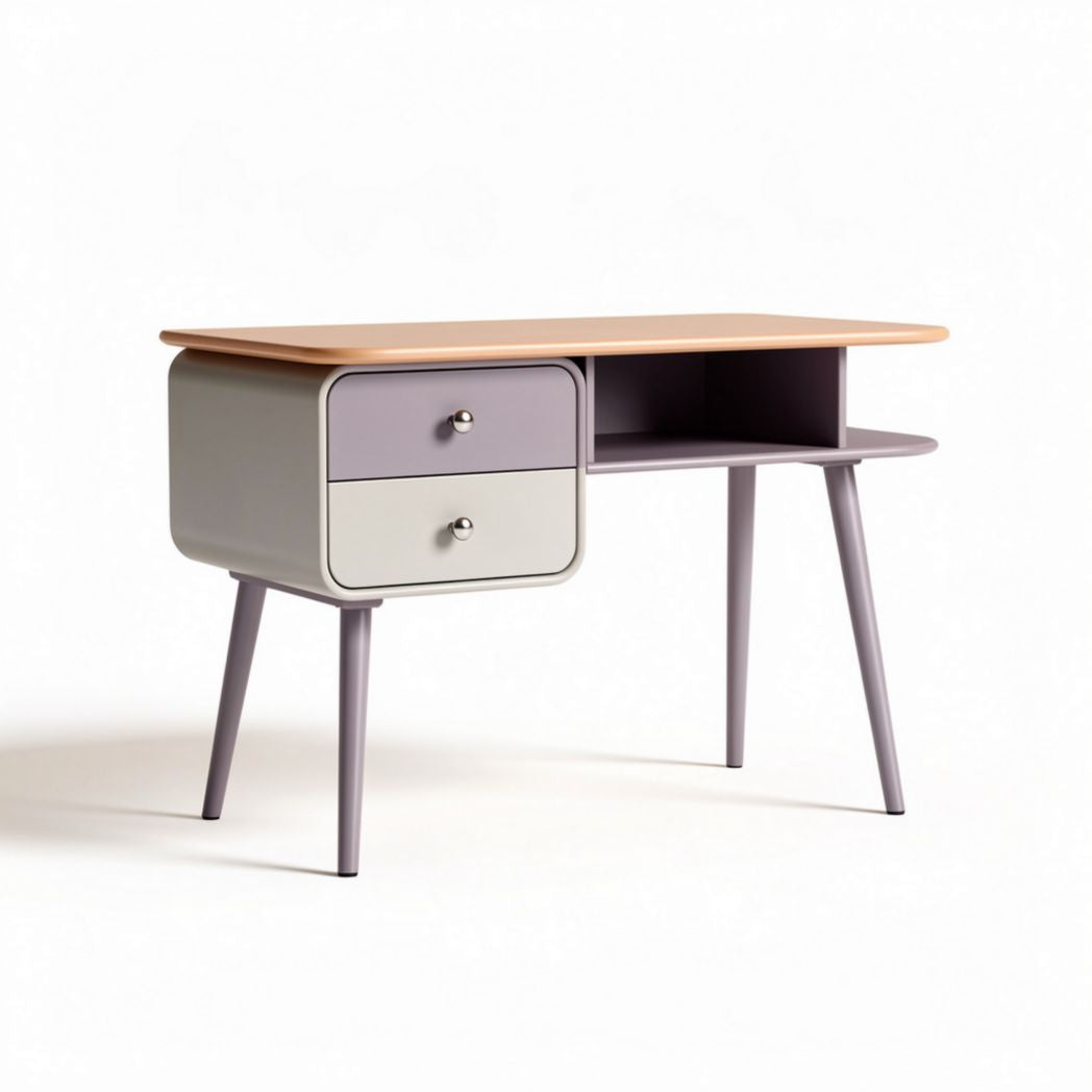 Schreibtisch aus Holz mit zwei Schubladen in grau und pastellfarben 120 x 60 x 75cm