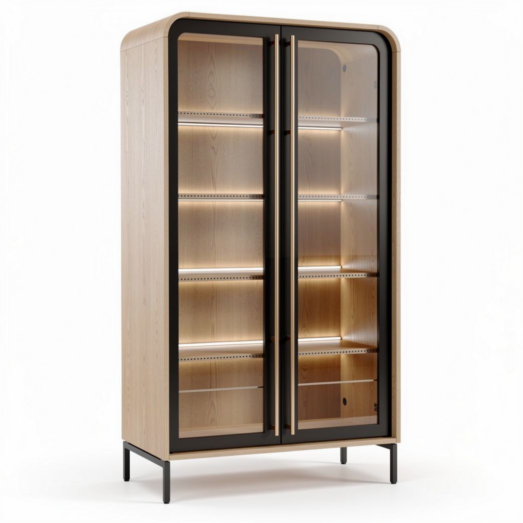 Vitrine aus Eiche mit Glastüren und LED-Beleuchtung 80 x 40 x 180cm