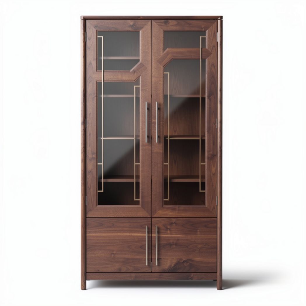 Vitrine aus walnut mit glastüren und mehreren fächern 90 x 40 x 190cm