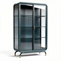 vitrinenschrank aus glas mit metallrahmen 80 x 40 x 160cm grün