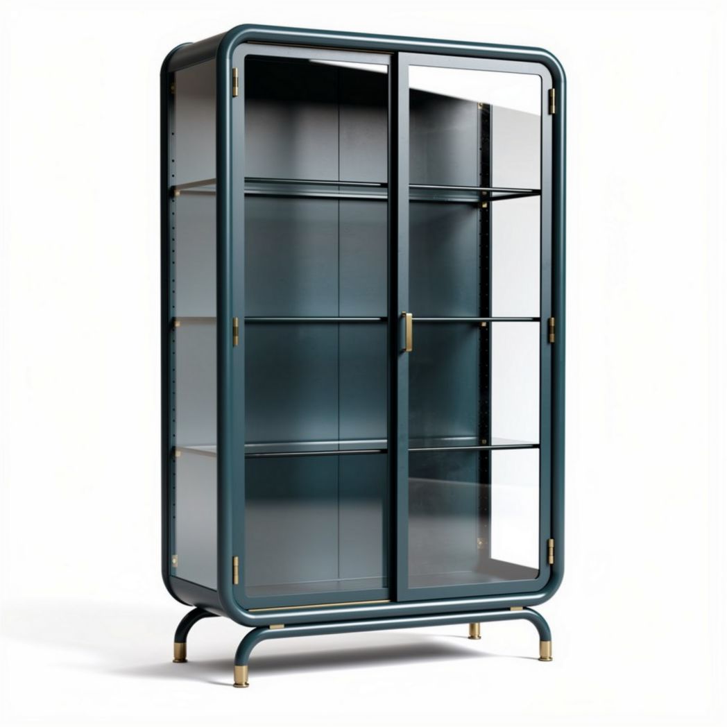 vitrinenschrank aus glas mit metallrahmen 80 x 40 x 160cm grün