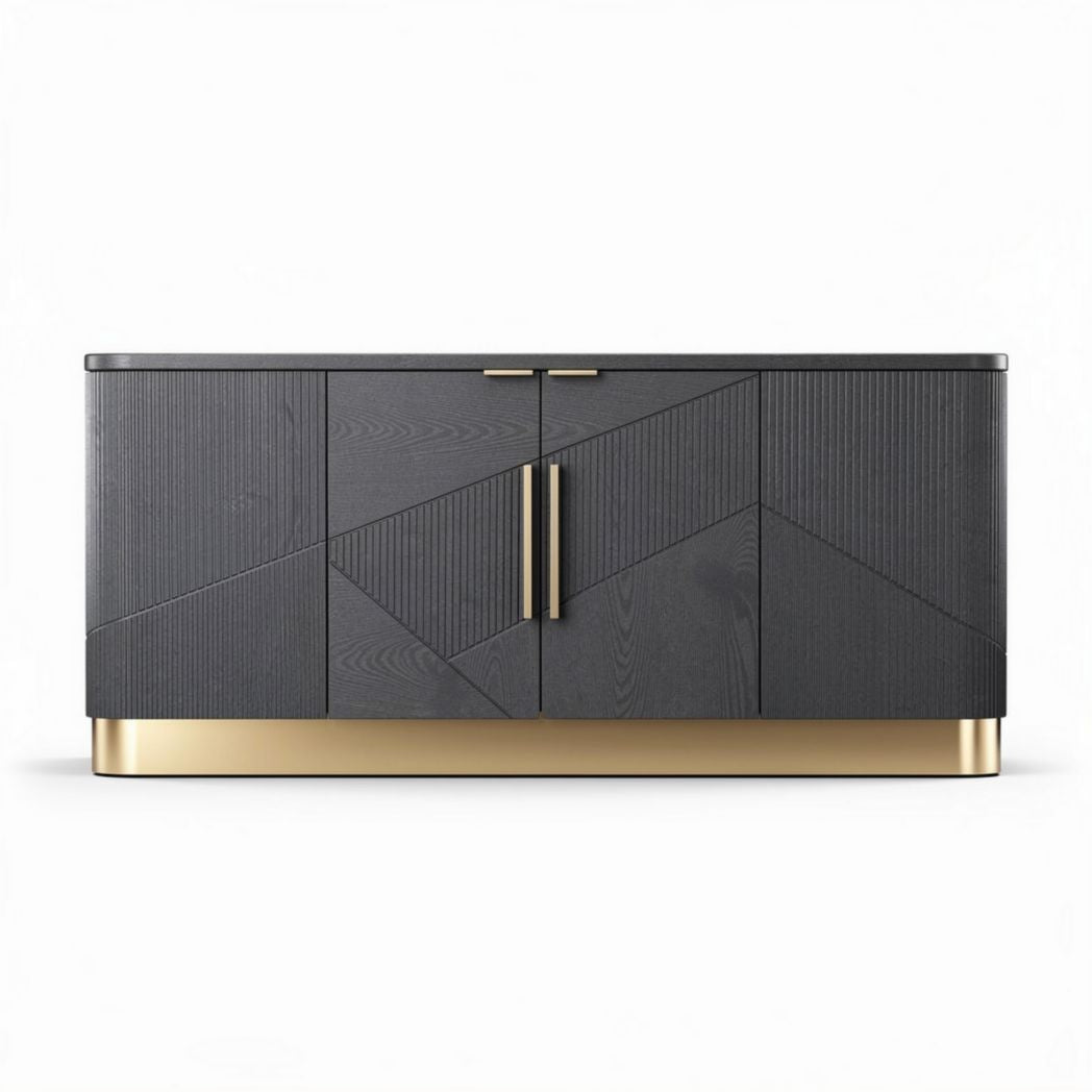 Sideboard aus schwarzem Holz mit goldenen Akzenten 150 x 45 x 70cm