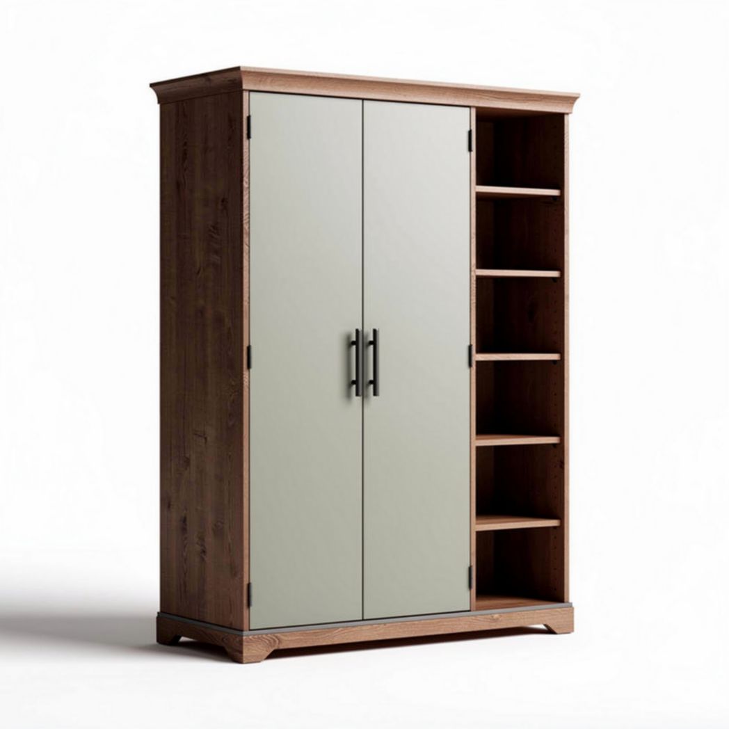 Schrank aus Holz mit Glastüren und offenen Regalen 90 x 40 x 180cm