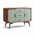 Sideboard aus Nussbaum mit grünen Türen und drei Schubladen 150 x 45 x 85cm